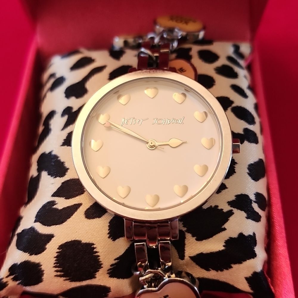 NWT Betsey Johnson Rare Love Silver Tone Charm Watch with Box!